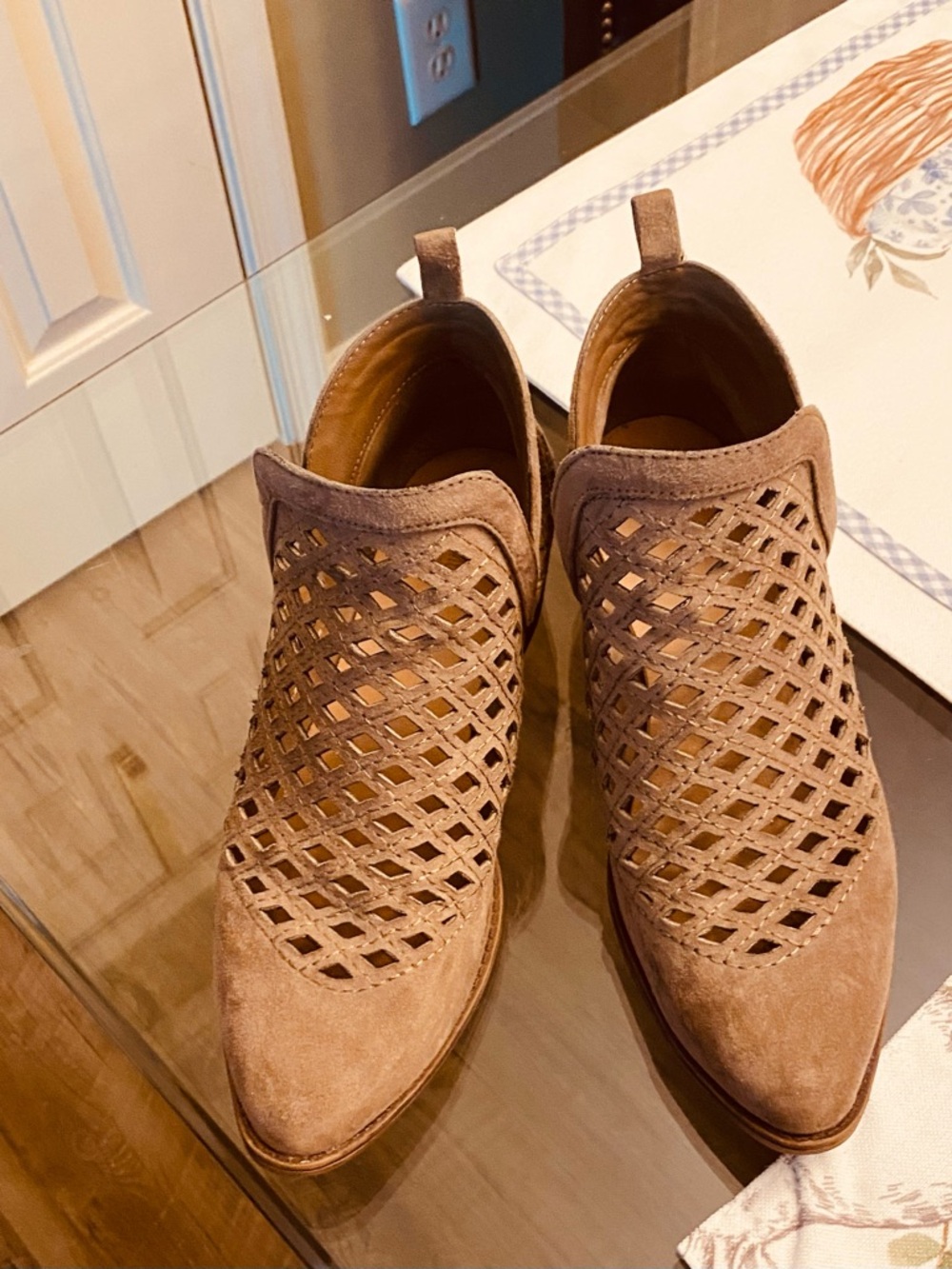 Mossimo Supply Co. Taupe Suede Cutout Heeled Booties